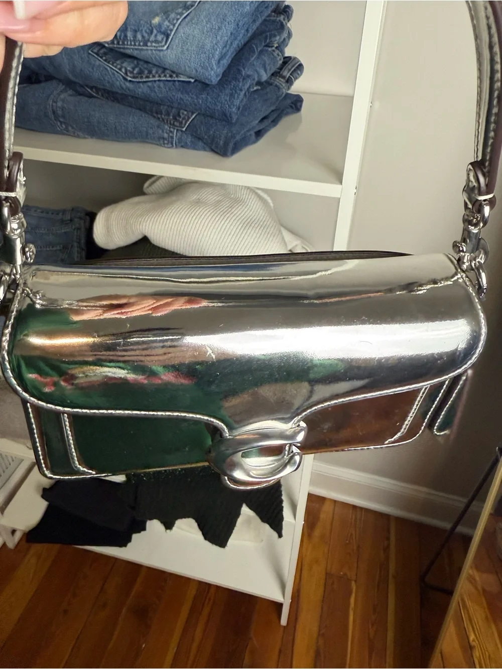 Coach Shine Collection Silver Mini Tabby Top Handle Crossbody Bag - Picture 4 of 9